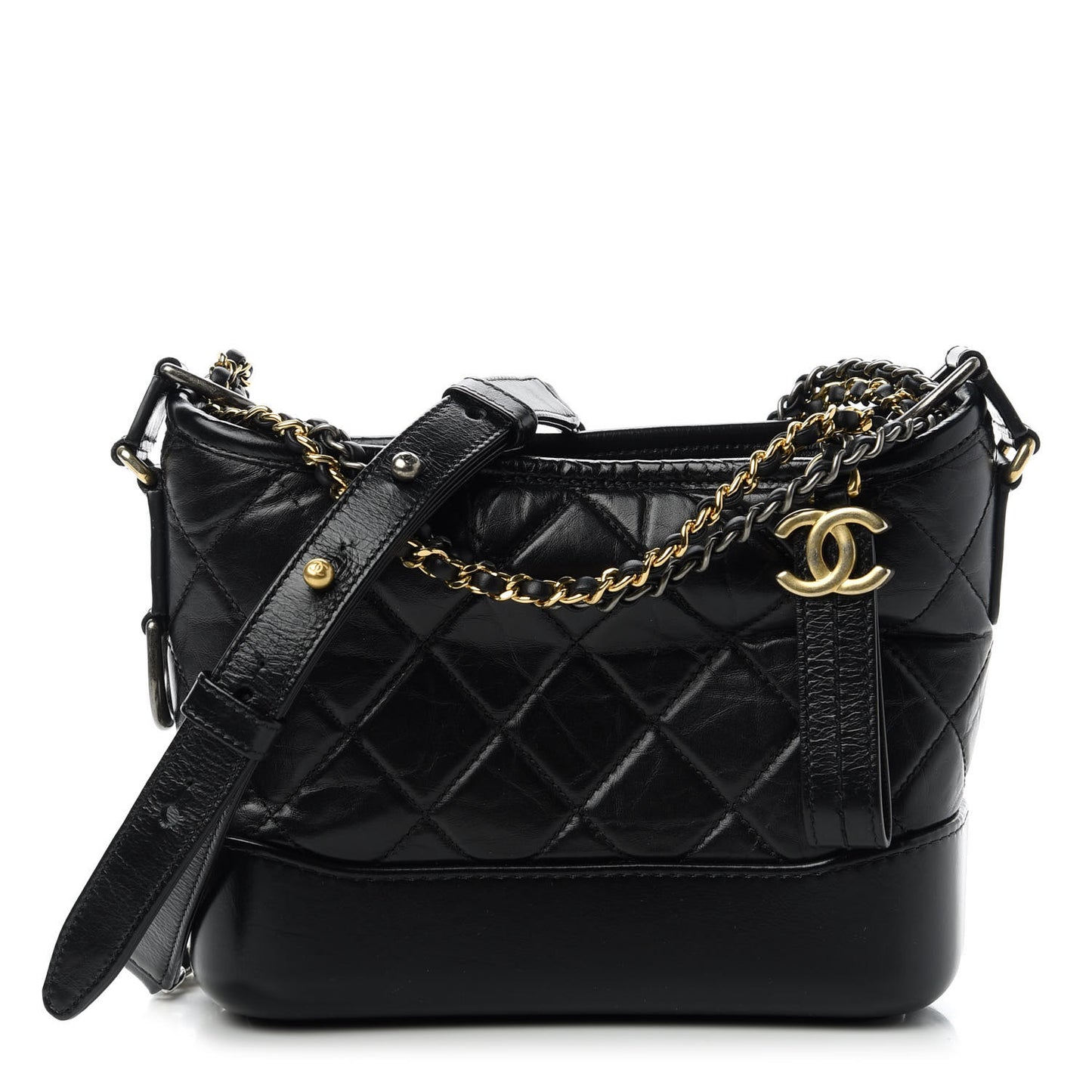 Aged Calfskin Quilted Small Gabrielle Hobo Black