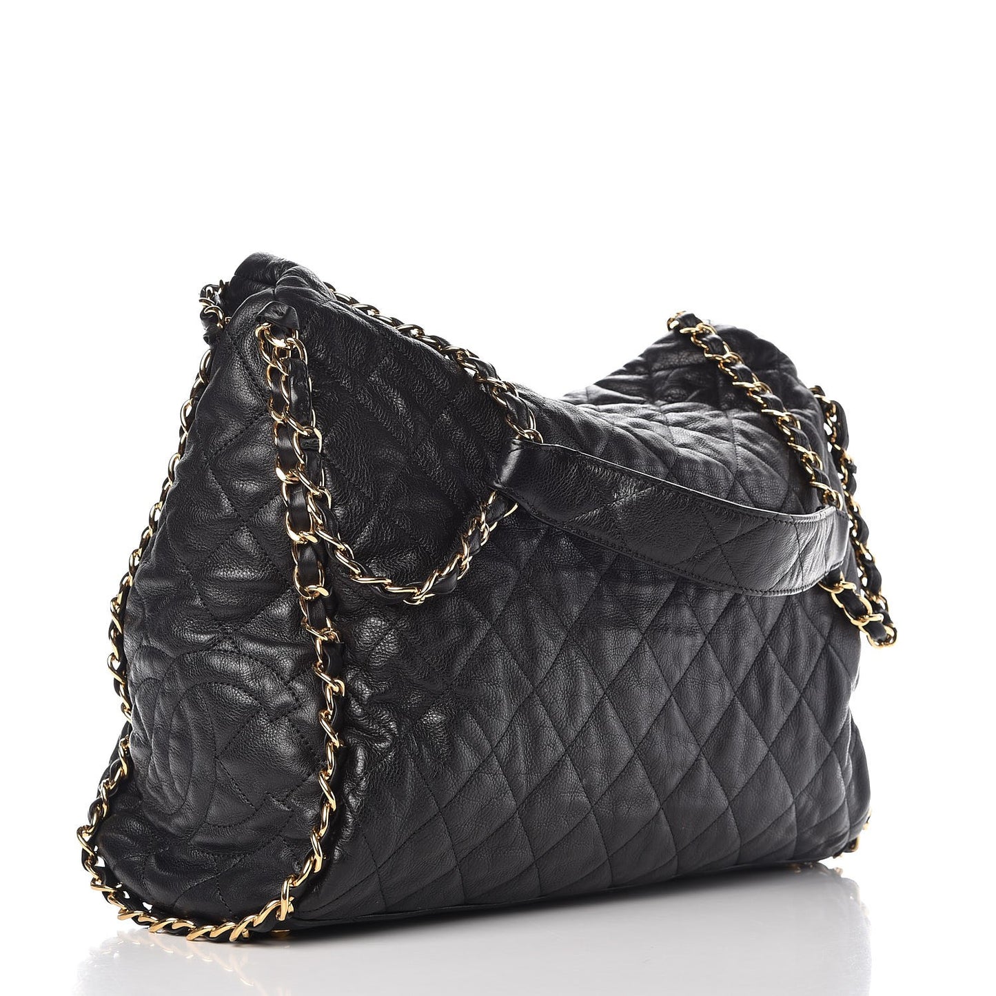 Calfskin Quilted Large Chain Me Hobo Black