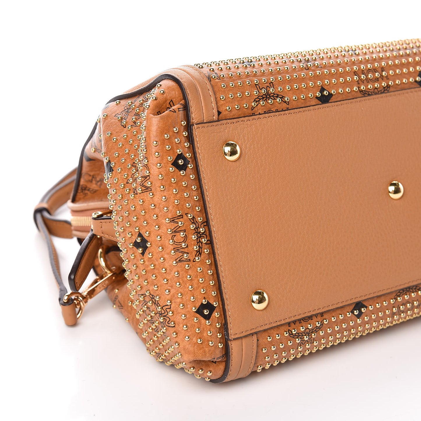 Visetos Studded Boston Satchel Cognac