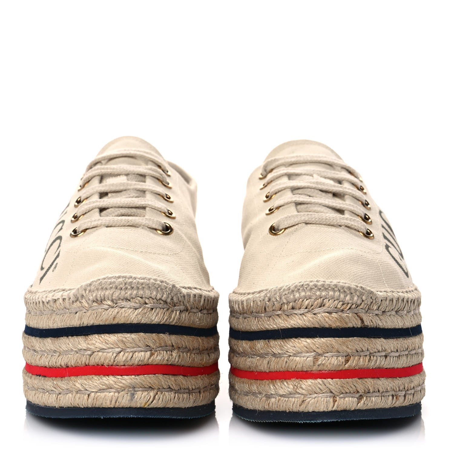 Gucci Canvas Logo Lace-Up Platform Espadrilles 40 Greggio Grege 2 of 9