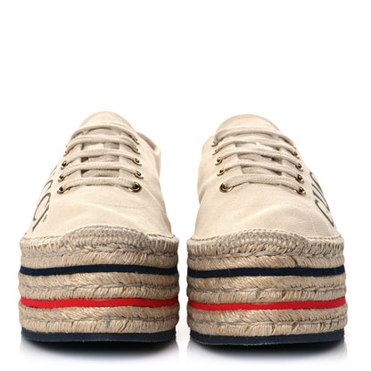 Gucci Canvas Logo Lace-Up Platform Espadrilles 40 Greggio Grege 2 of 9