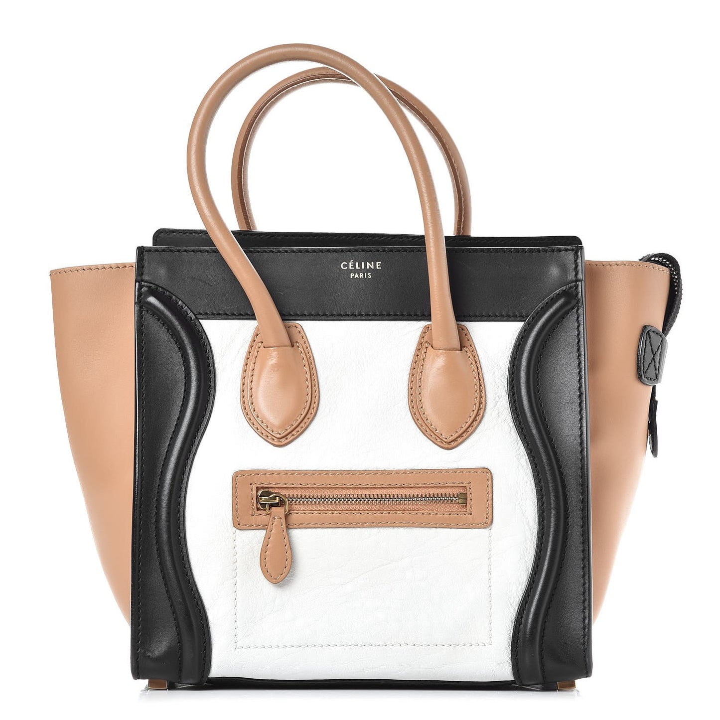 Calfskin Shrunken Lambskin Micro Tri-Color Luggage Black Brown White