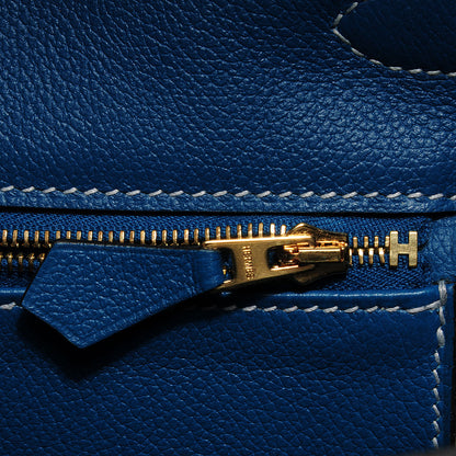 Hermes Veau Doblis Evergrain Grizzly Birkin 35 Bleu de Galice Ciel 12 of 26