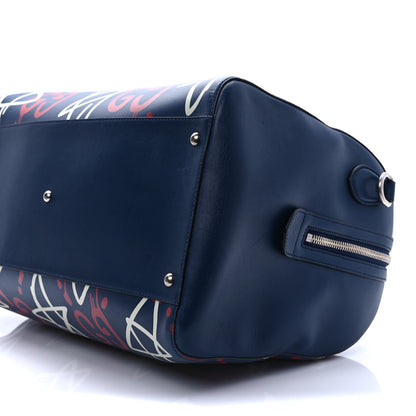 Gucci Calfskin GucciGhost Print Duffle Blue Agata Hibiscus Red 10 of 12