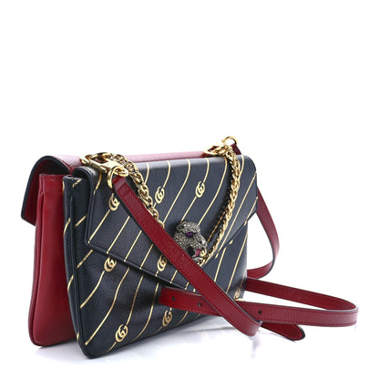 Gucci Calfskin Diagonal GG Medium Thiara Double Envelope Shoulder Bag Black Red 3 of 13