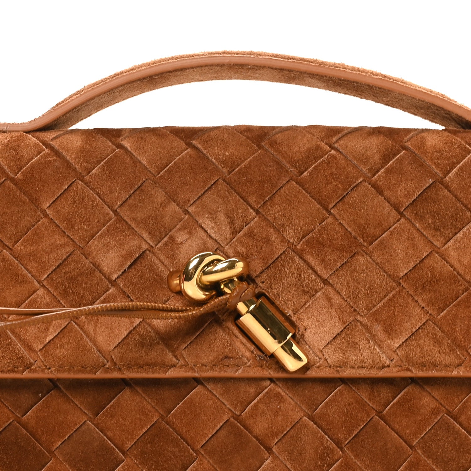 Bottega Veneta Suede Intrecciato Long Andiamo Top Handle Clutch Amber 7 of 7
