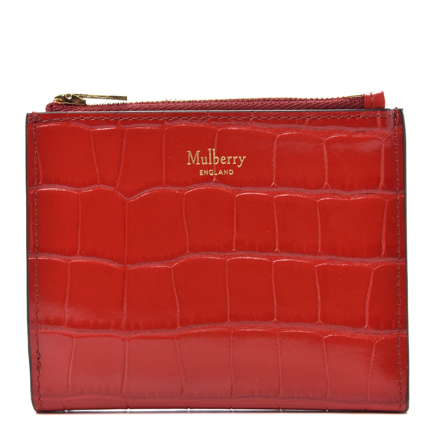 Shiny Crocodile Embossed Zip Wallet Scarlet