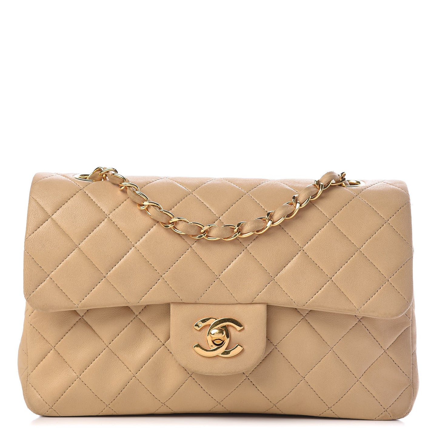 Lambskin Quilted Small Double Flap Beige