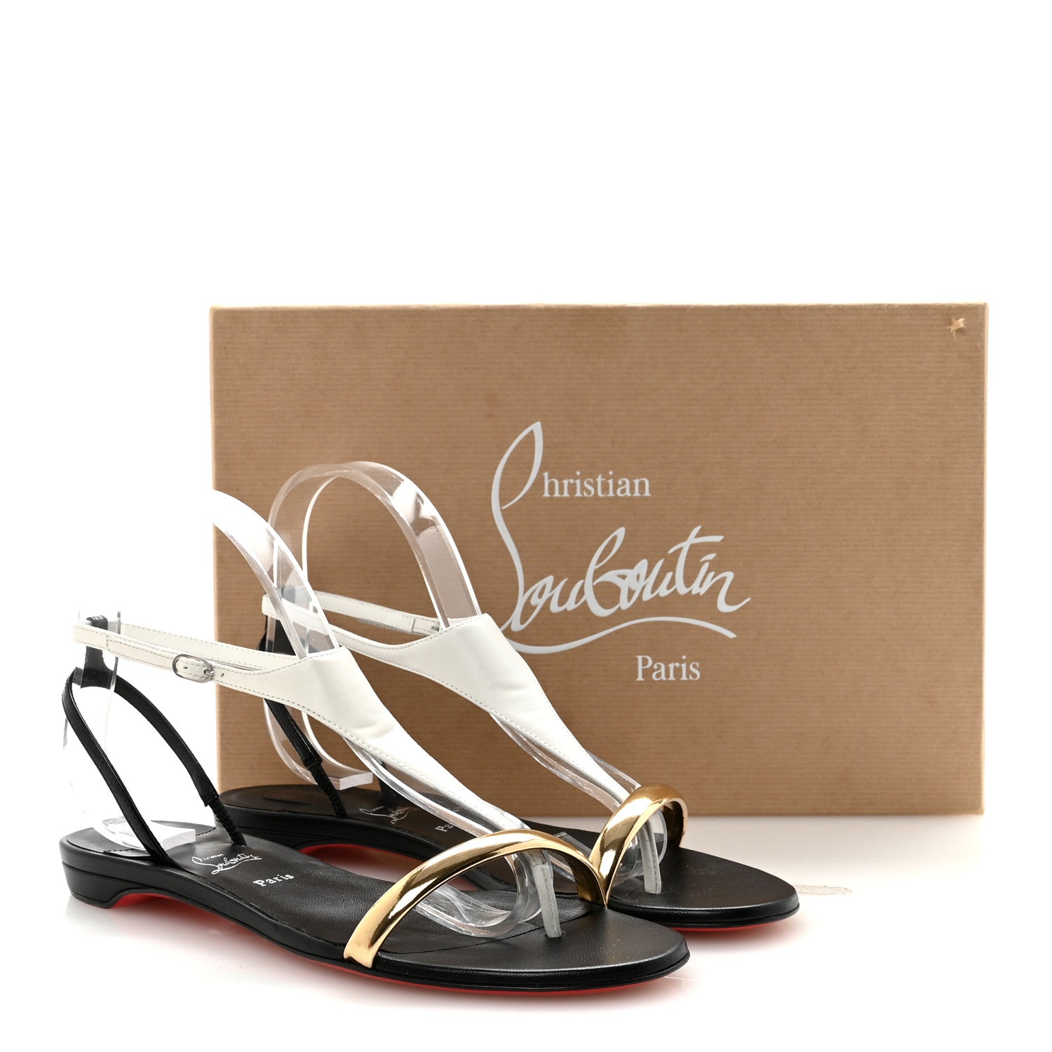 Christian Louboutin Nappa Patent Athinita Flat Sandals 38.5 White Gold Black 9 of 9