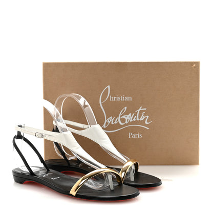 Christian Louboutin Nappa Patent Athinita Flat Sandals 38.5 White Gold Black 9 of 9