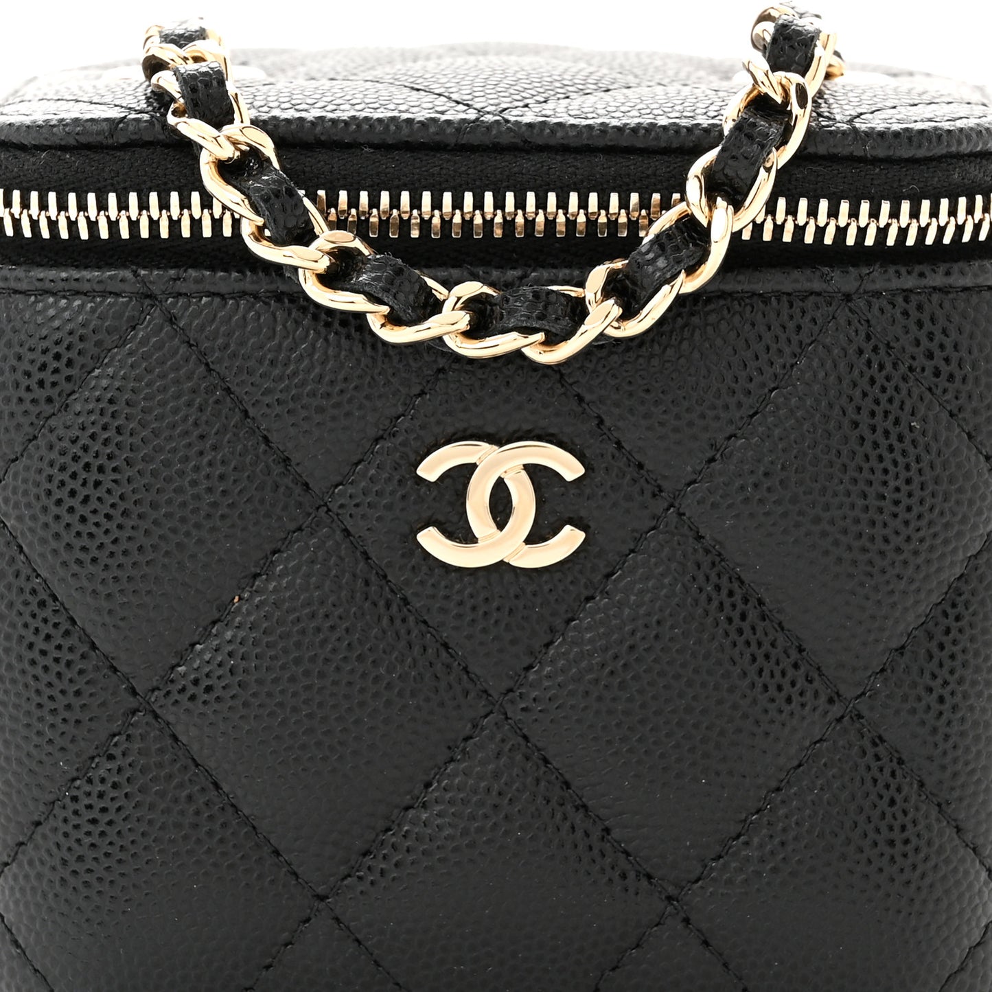 Caviar Quilted Mini Vanity Case With Chain Black