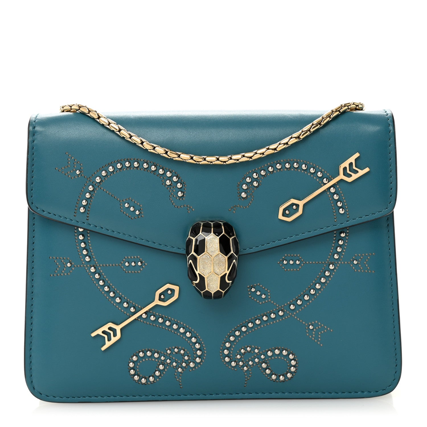 Bulgari Calfskin Studded Serpenti In Love Forever Crossbody Bag Tropical Turquoise 1 of 11