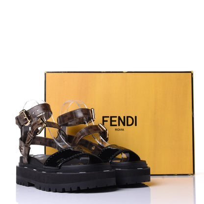 Fendi Patent Glazed Fabric FF Strappy Platform Sandals 35 Black 11 of 11