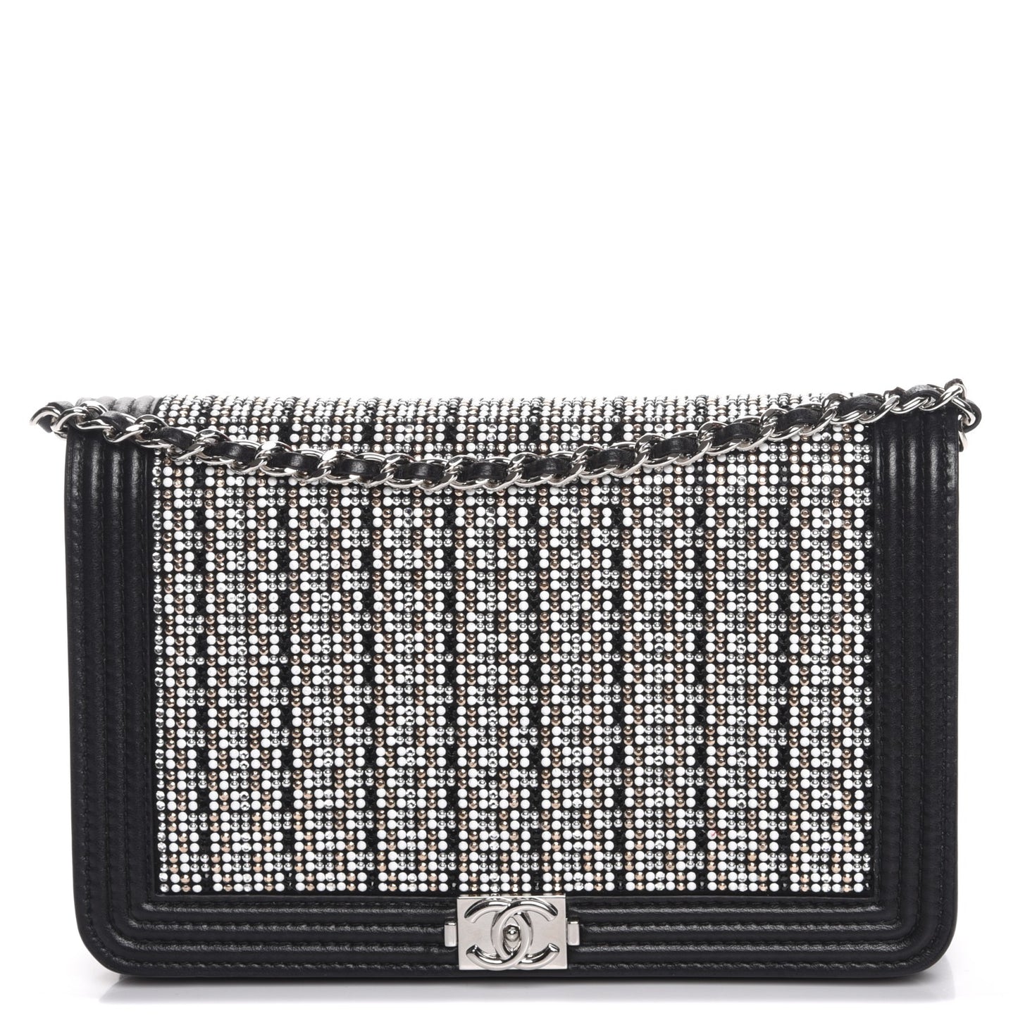 Calfskin Strass Boy Wallet On Chain WOC Black