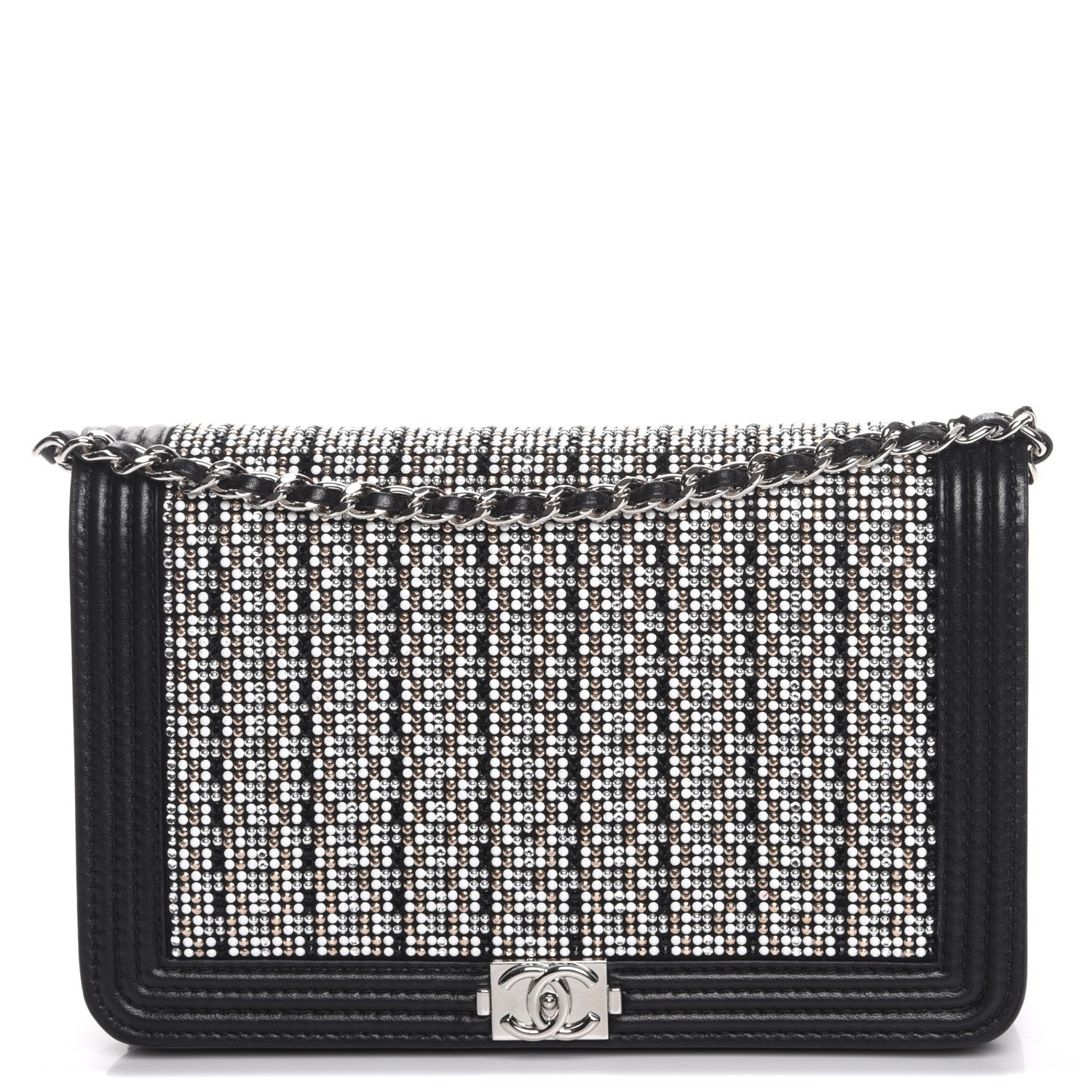 Chanel Calfskin Strass Boy Wallet On Chain WOC Black 1 of 10