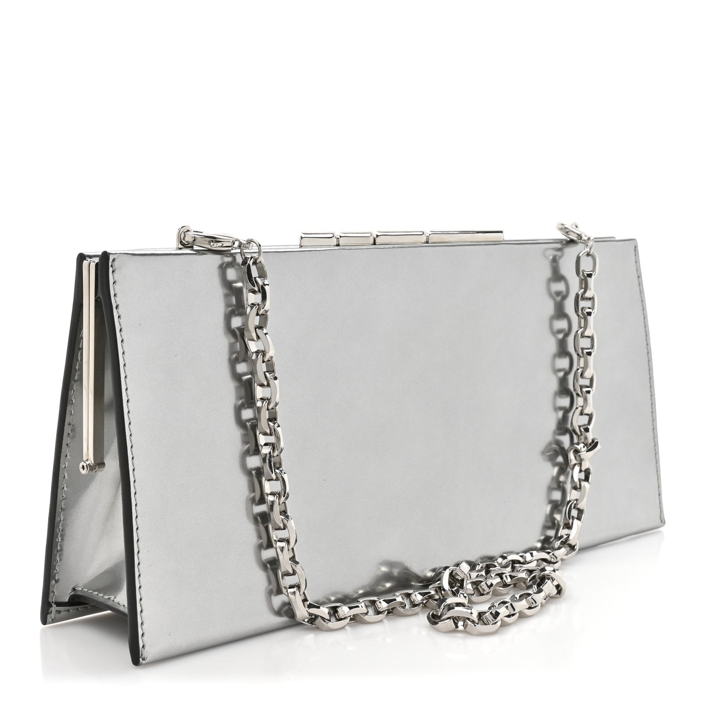 Metallic Calfskin Clutch Silver