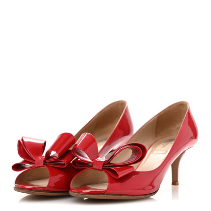 Valentino Garavani Patent Couture Bow Peep Toe Low Heel Pumps 39 Rosso Valentino 4 of 10