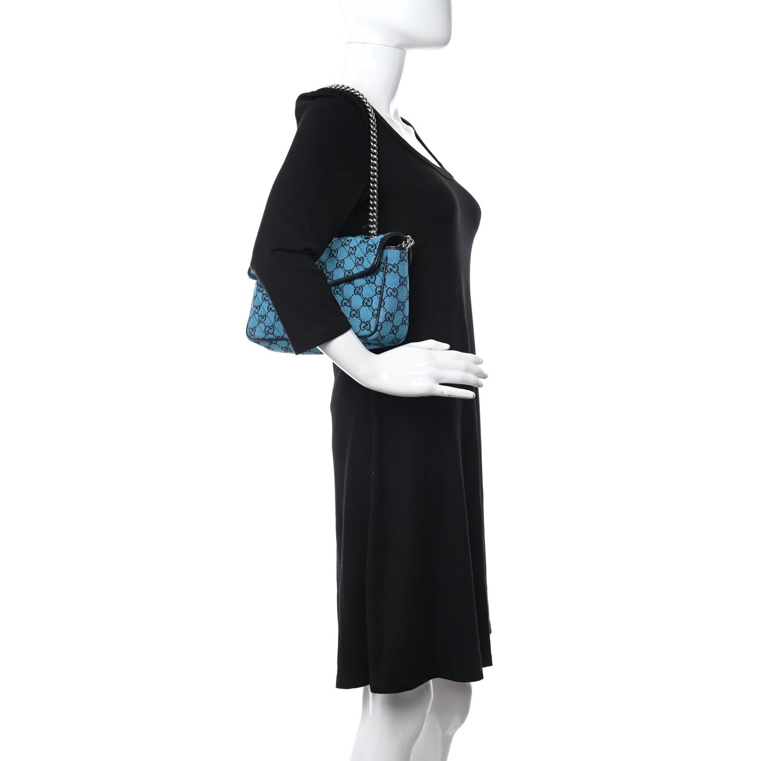 Gucci Monogram Multicolor Matelasse Diagonal Small GG Marmont Shoulder Bag Light Blue 2 of 9