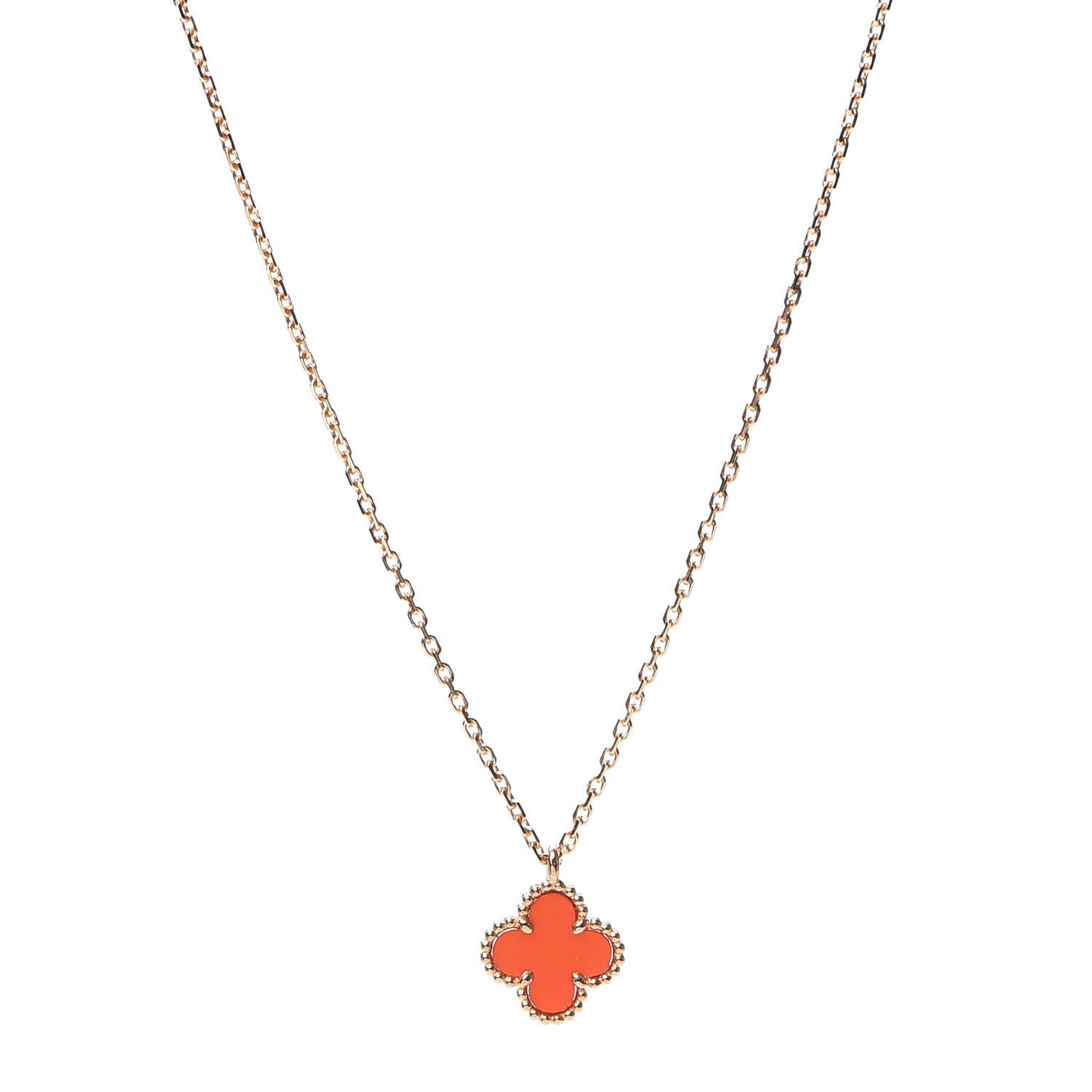 18K Rose Gold Carnelian Sweet Alhambra Pendant Necklace