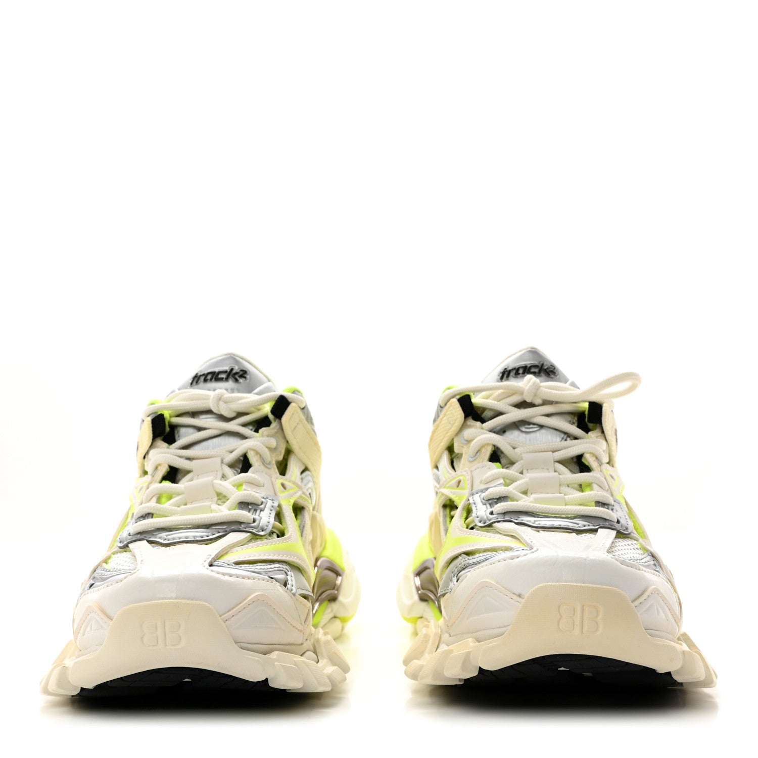 Balenciaga Rubber Mesh Bi-Color Womens Track.2 Open Sneakers 37 White Fluo Yellow 2 of 9