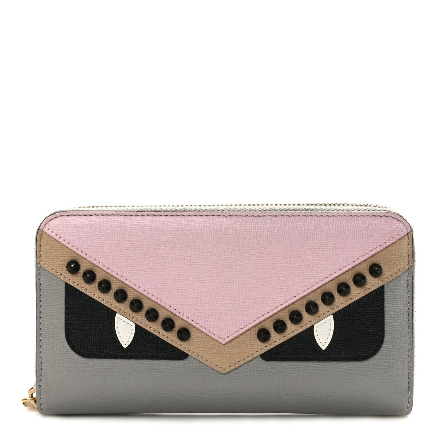 Vitello Elite Monster Eyes Studded Zip Around Wallet Ghiaccio Black Multicolor