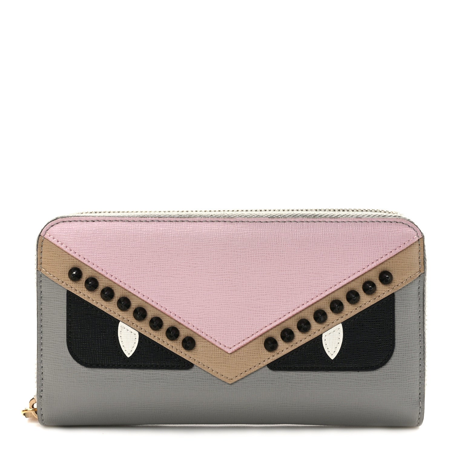 Fendi Vitello Elite Monster Eyes Studded Zip Around Wallet Ghiaccio Black Multicolor 1 of 9