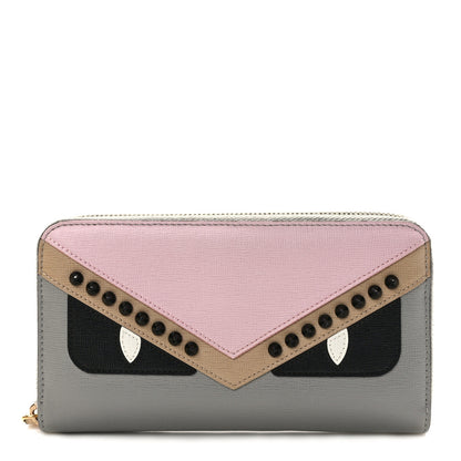 Fendi Vitello Elite Monster Eyes Studded Zip Around Wallet Ghiaccio Black Multicolor 1 of 9