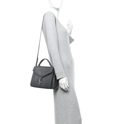Saint Laurent Calfskin Crocodile Embossed Medium Classic Monogram Cassandra Top Handle Fog 2 of 16