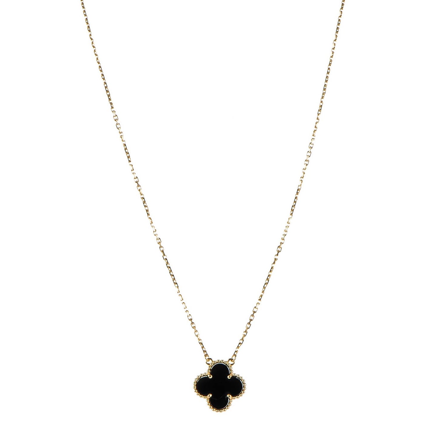 18K Yellow Gold Black Onyx Vintage Alhambra Pendant Necklace