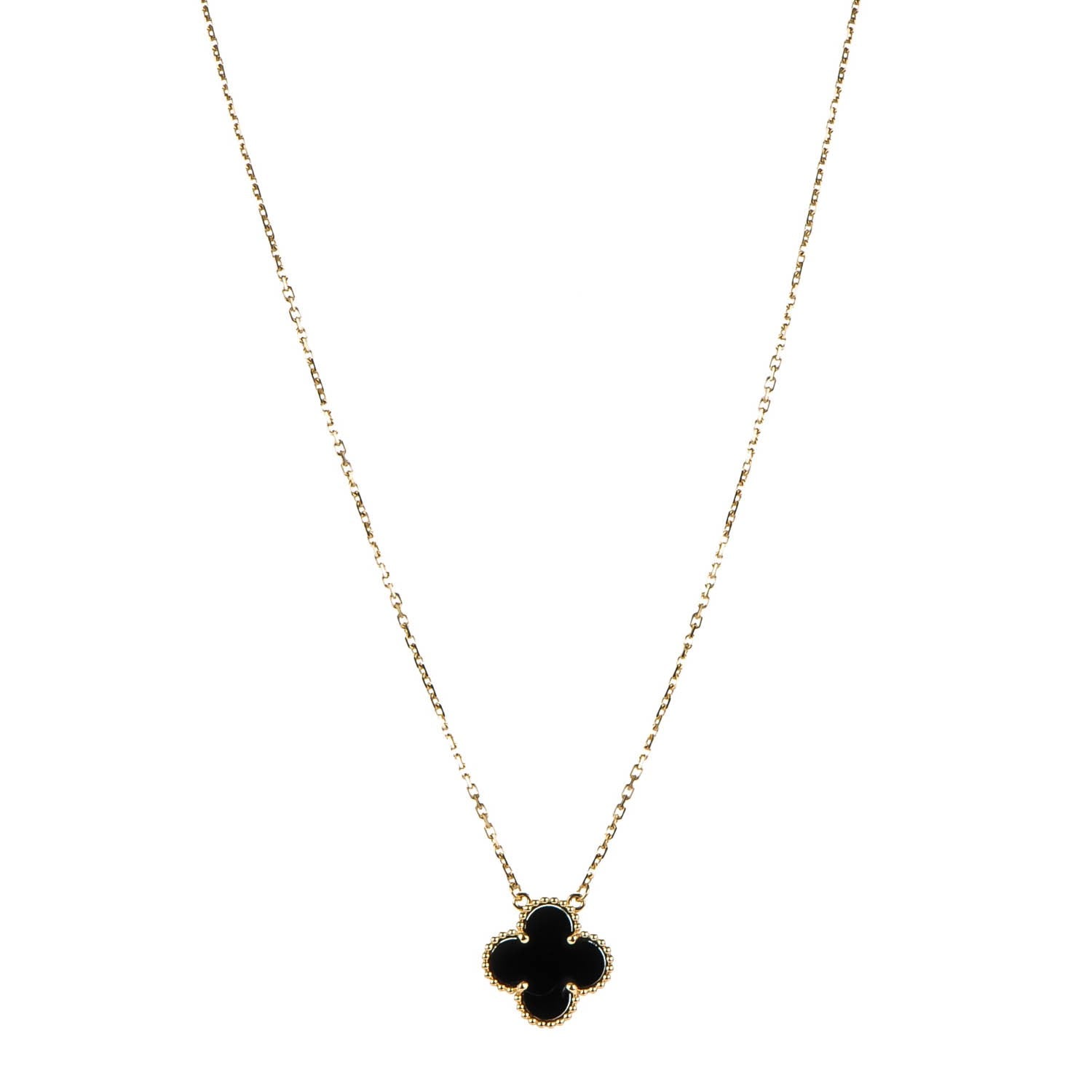Van Cleef & Arpels 18K Yellow Gold Black Onyx Vintage Alhambra Pendant Necklace 1 of 7