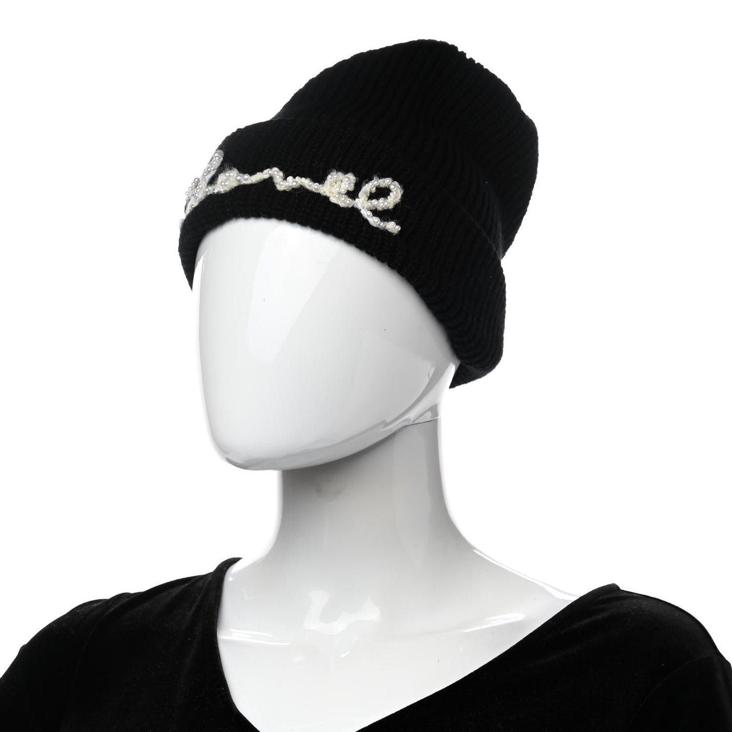 Cashmere Logo Beanie Hat Black White