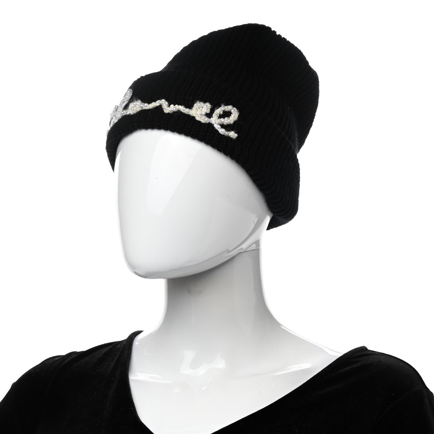 Chanel Cashmere Logo Beanie Hat Black White 2 of 5