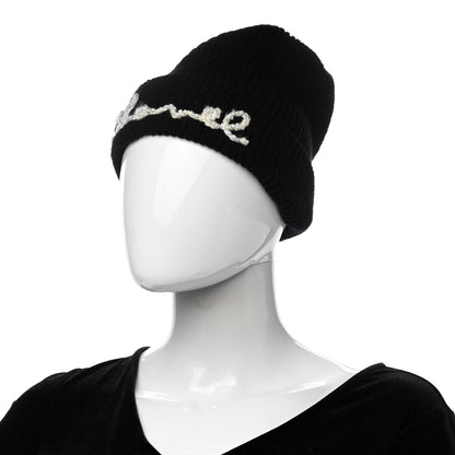 Chanel Cashmere Logo Beanie Hat Black White 2 of 5