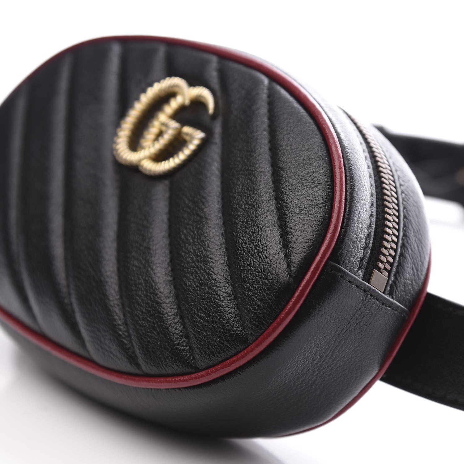 Gucci Azalea Calfskin Matelasse Diagonal Torchon GG Marmont Belt Bag 75 30 Black Romantic Cerise 9 of 11