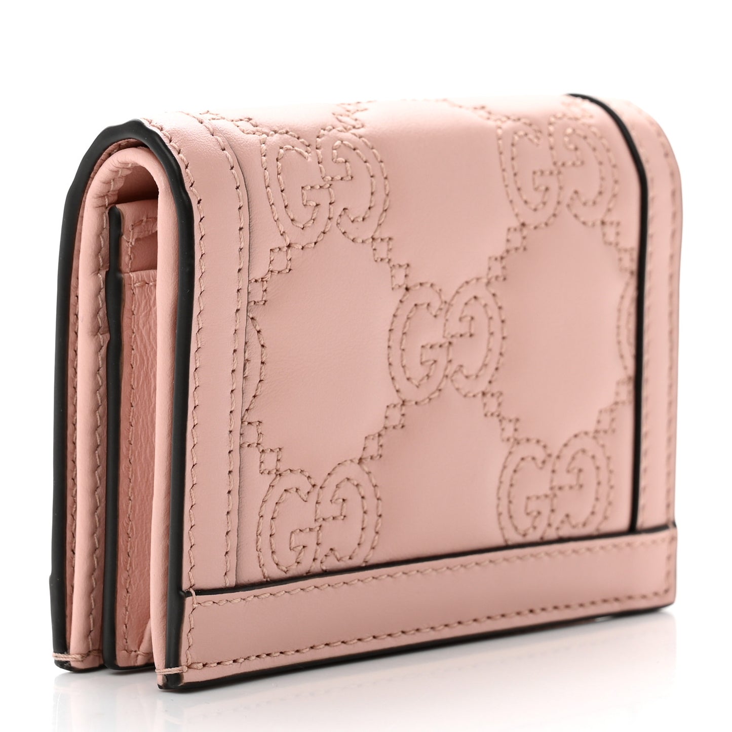 Calfskin GG Matelasse Card Case Wallet Perfect Pink