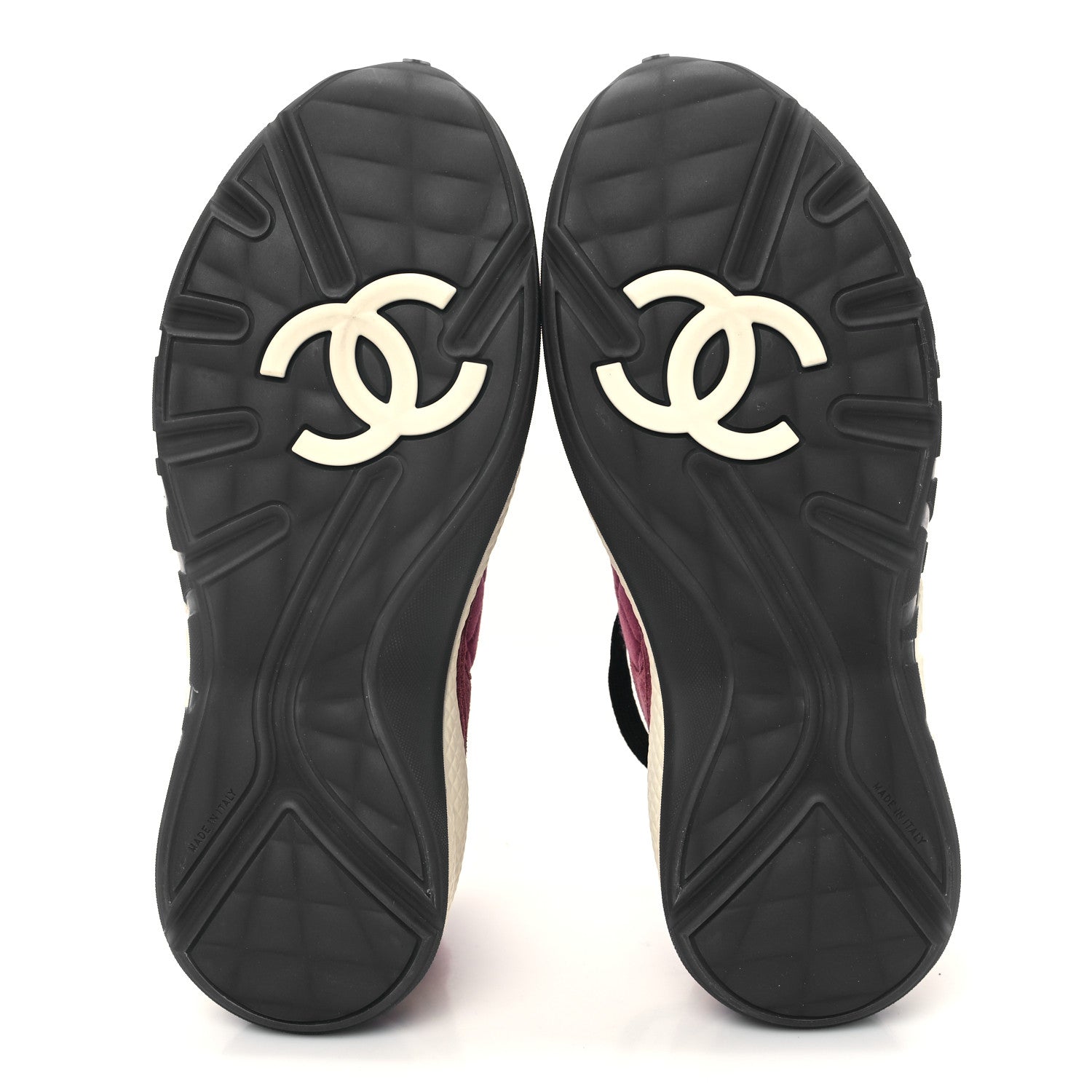 Chanel Tweed Suede Calfskin Grained Calfskin Womens CC Sneakers 41 Burgundy Black Silver 5 of 10