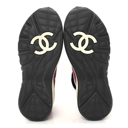 Chanel Tweed Suede Calfskin Grained Calfskin Womens CC Sneakers 41 Burgundy Black Silver 5 of 10