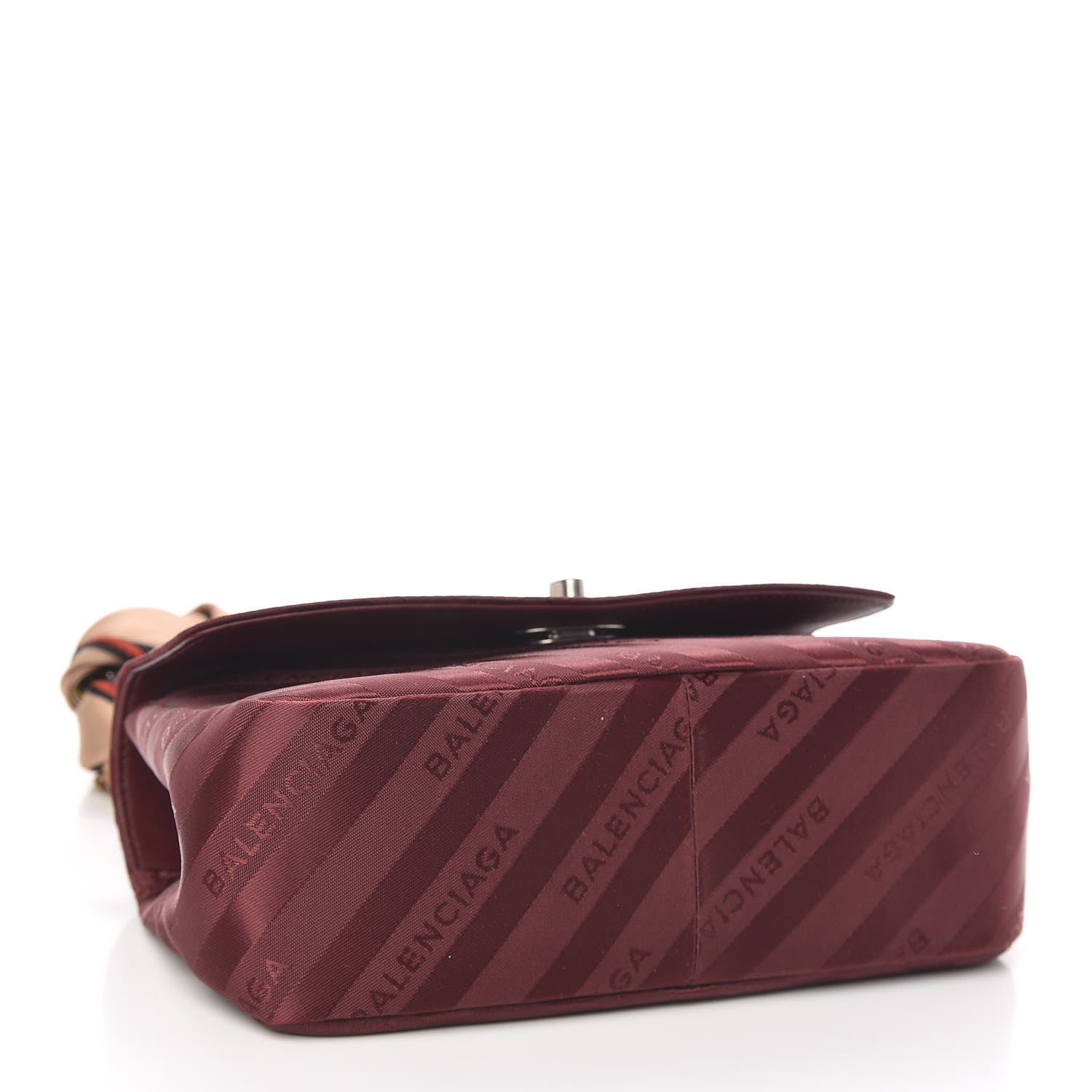 Balenciaga Nylon Jacquard Diagonal Logo Small Scarf Lock Chain Shoulder Bag Rouge Bordeaux Black Beige 4 of 10