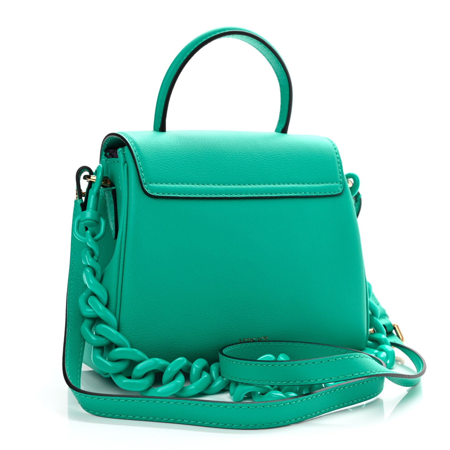 Grained Calfskin Small La Medusa Top Handle Bag Turquoise