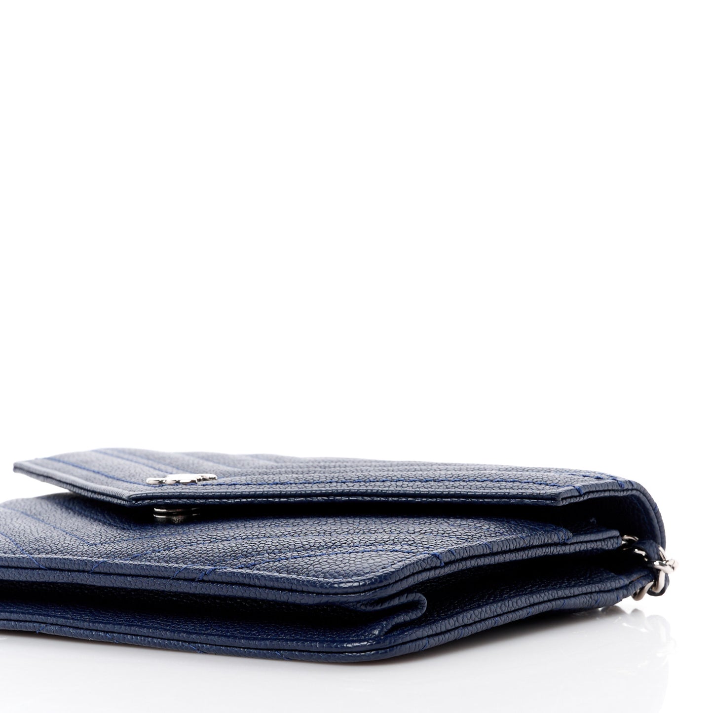 Goatskin Chevron Quilted Statement Wallet On Chain WOC Navy