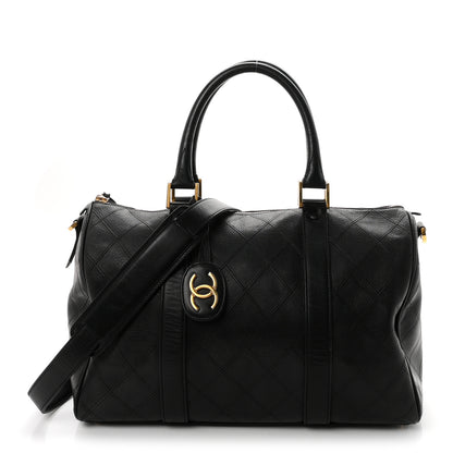 Chanel Calfskin Stitched Duffle Travel Bag Black 1 of 11