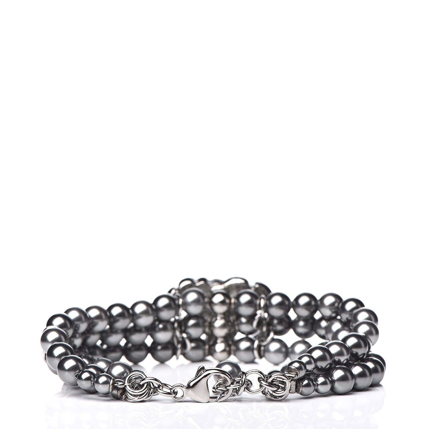 Chanel Crystal Pearl Bead CC Multistrand Bracelet Pearly Grey 3 of 5