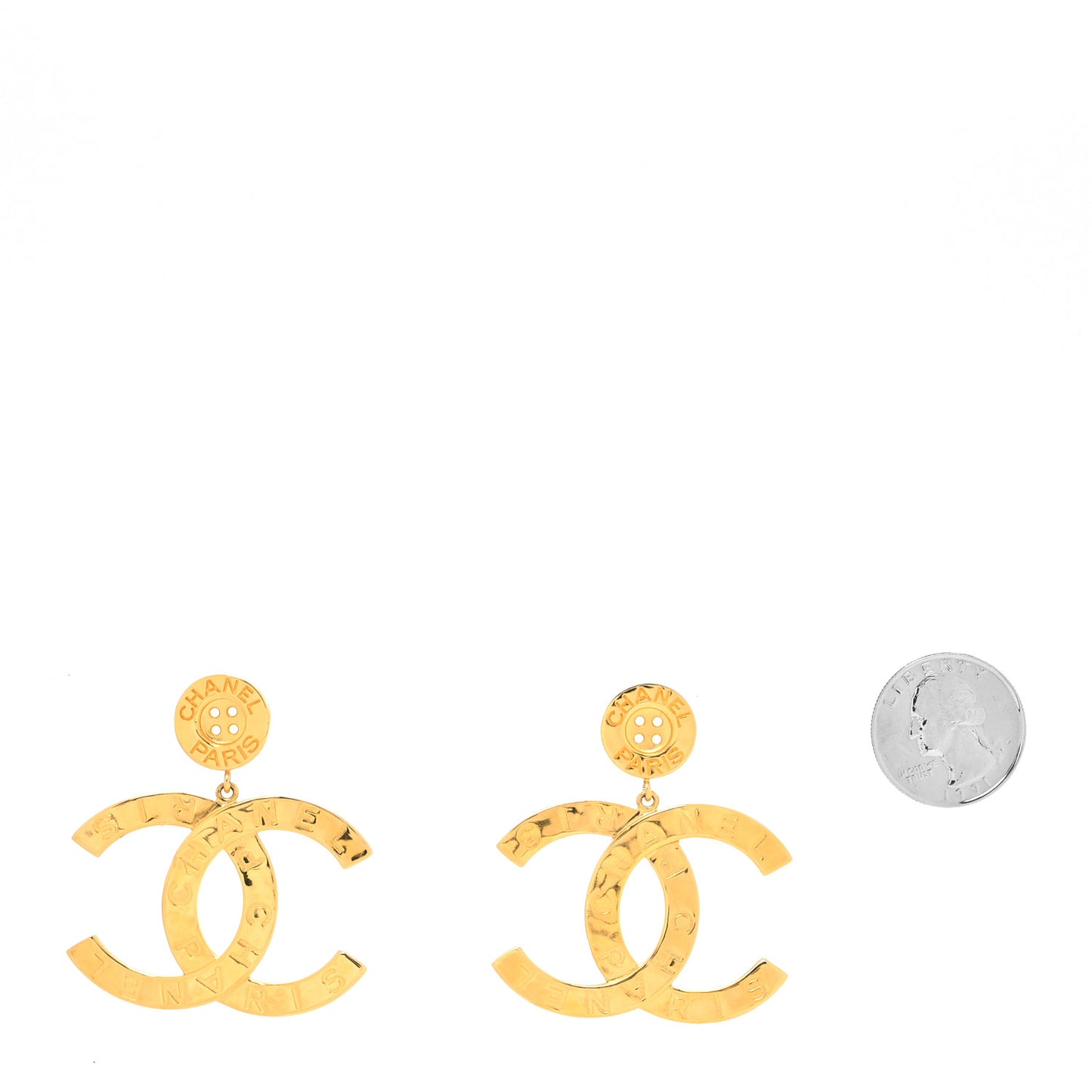 Metal Large Paris Button Earrings Gold
