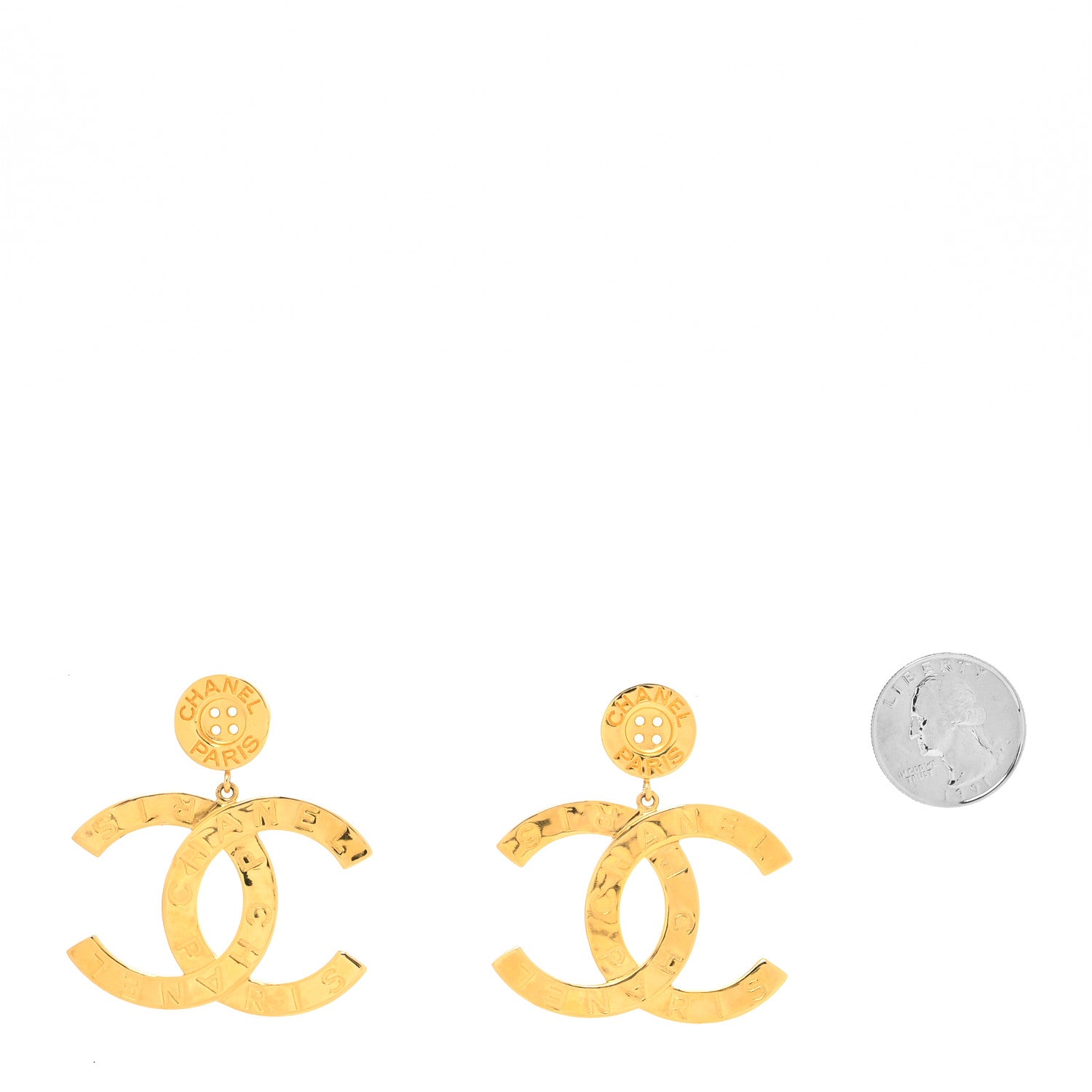 Chanel Metal Large Paris Button Earrings Gold 2 of 4