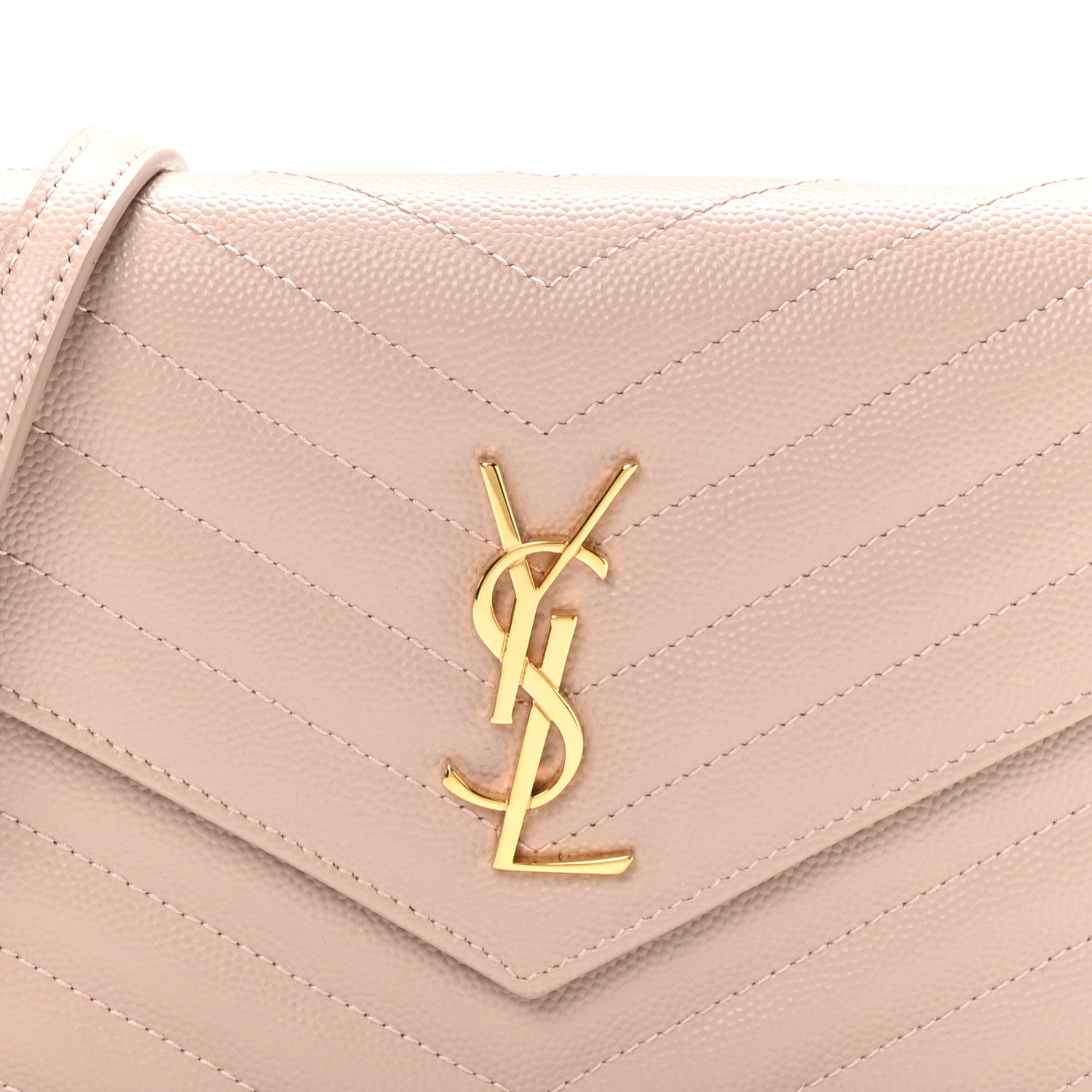 Saint Laurent Grain De Poudre Matelasse Chevron Monogram Envelope Chain Wallet Rose Antic 8 of 11