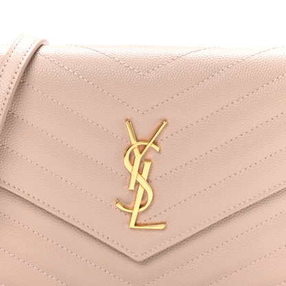 Saint Laurent Grain De Poudre Matelasse Chevron Monogram Envelope Chain Wallet Rose Antic 8 of 11