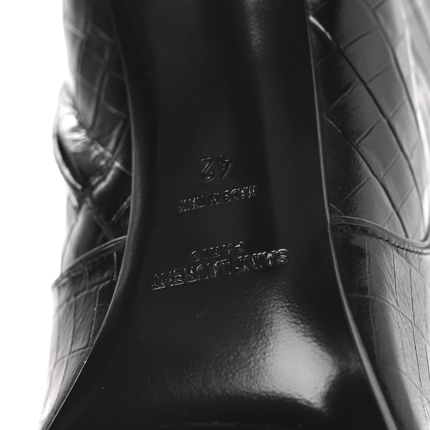 Shiny Crocodile Embossed Jane 90 Zip Booties 42 Black