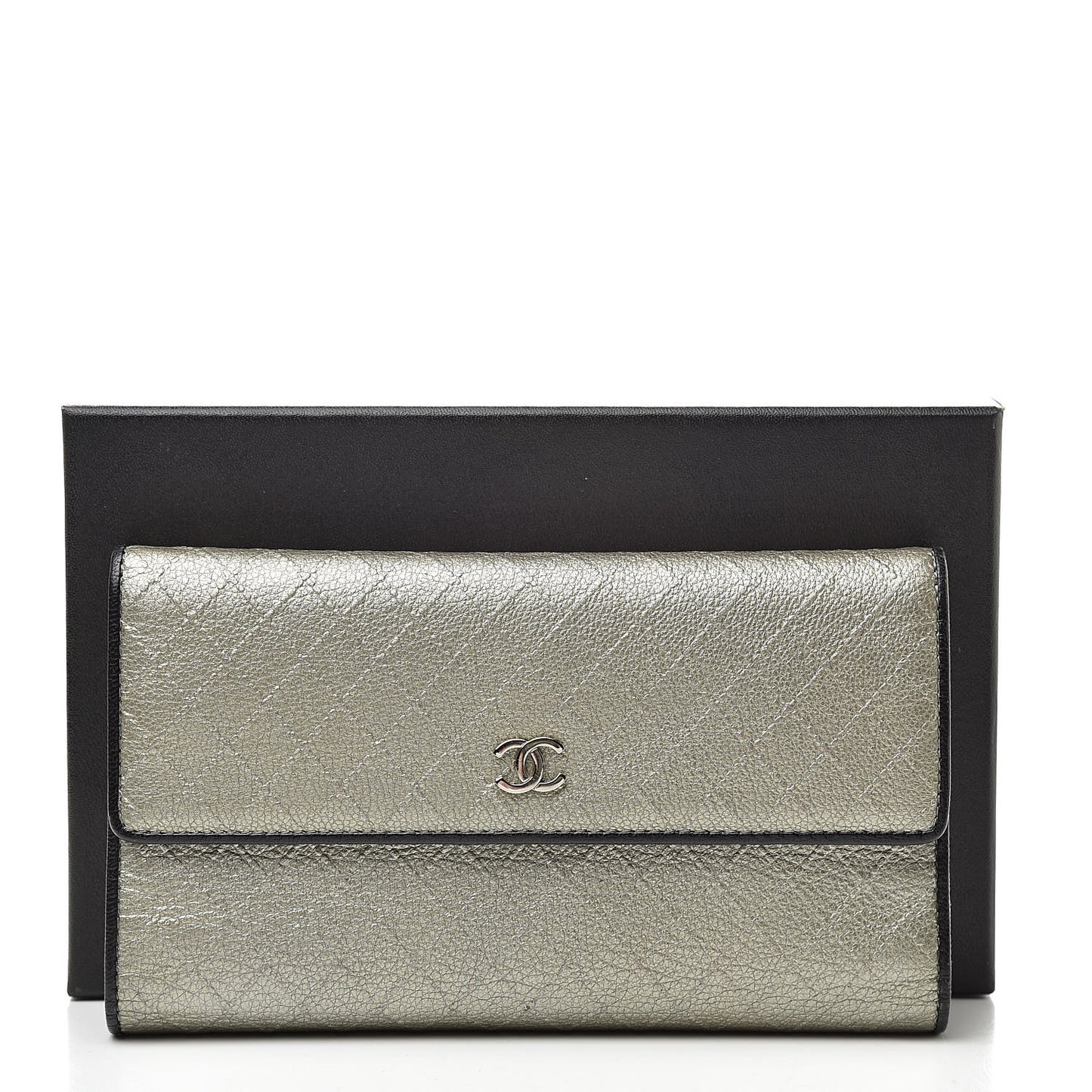 Diamond Stitched Long Flap Wallet Silver