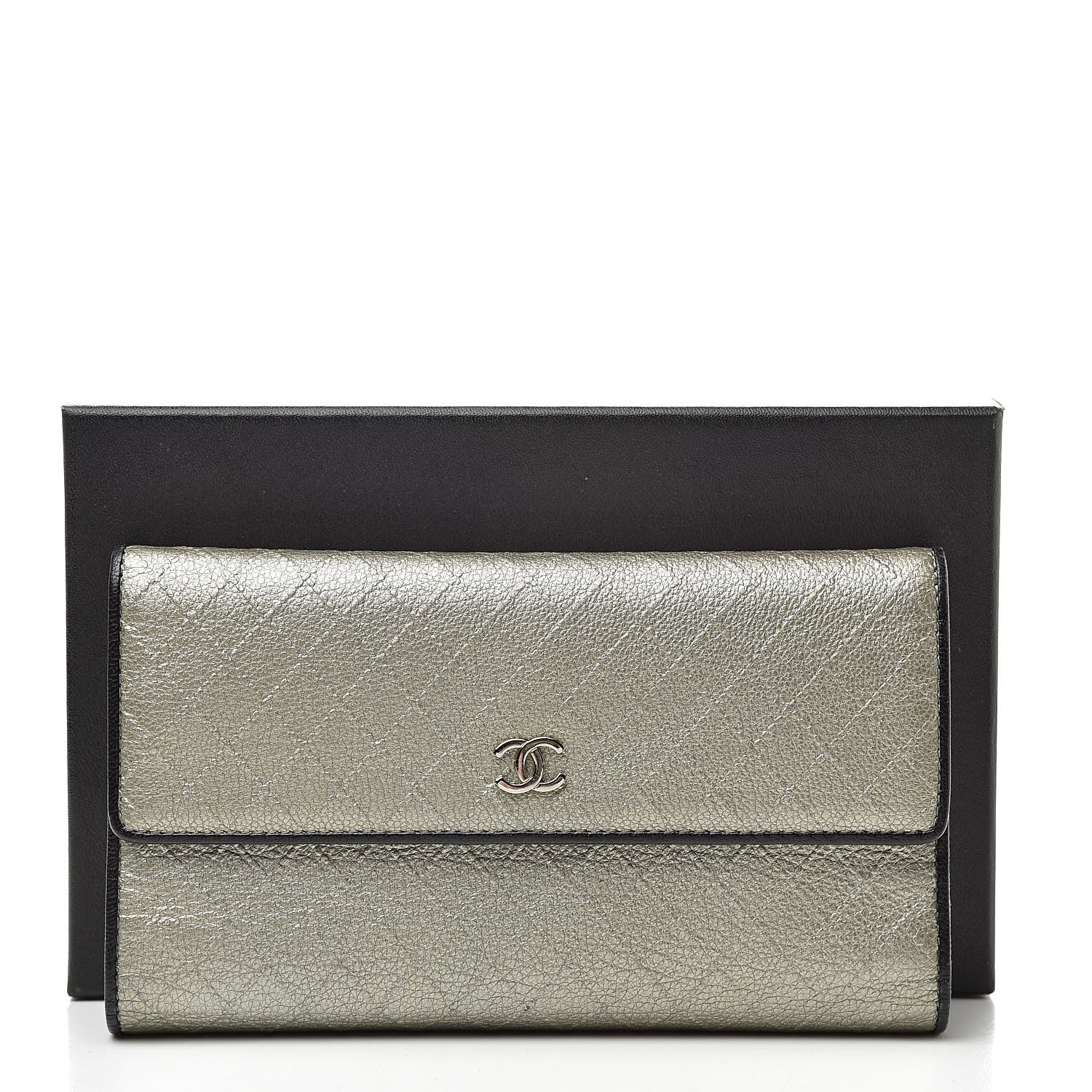Chanel Diamond Stitched Long Flap Wallet Silver 10 of 10