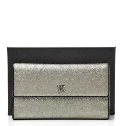 Chanel Diamond Stitched Long Flap Wallet Silver 10 of 10
